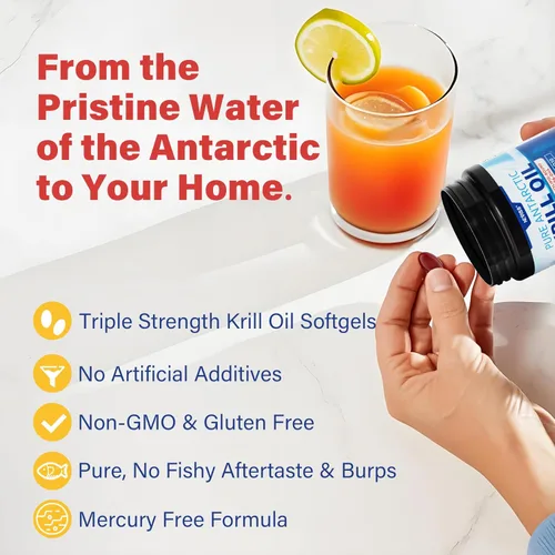 Miniatura 7 de Paquete de 2 cápsulas blandas de aceite de krill antártico Omega 3 de 1200 mg (fabricado en Estados Unidos) con fosfolípidos, colina y astaxantina