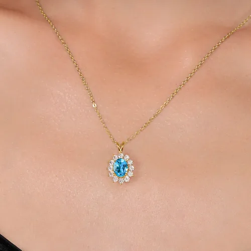 Miniatura 149 de Gem Stone King Collar con piedra natal ovalada de plata chapada en oro amarillo de 18 quilates, ovalado de 0.315 x 0.236 in, collares con colgante