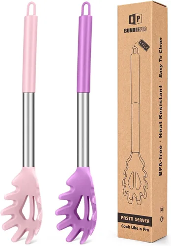Miniatura 8 de Paquete de 2 tenedores de silicona para pasta, servidor de cuchara de fideos resistente al calor, colador de espagueti sin BPA, las mejores
