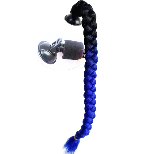 Copa de ventosa para casco de motocicleta, coletas rizadas, trenzas de pelo de fibra sintética, colas de caballo color degradado, 22 pulgadas (casco