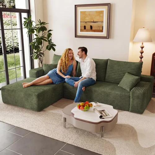 Miniatura 22 de Sofá seccional modular de 96", sofá en forma de L tipo nube sin estructura con chaise lounge, tapizado de pana con asiento profundo de espuma Negro