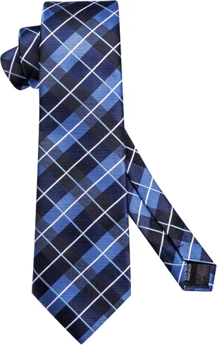 Miniatura 165 de Hi-Tie Corbata clásica de cachemira para hombre con pañuelo y gemelos a cuadros