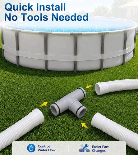 Miniatura 4 de Conector de manguera de piscina para doble sello a prueba de fugas y flujo de agua estable, adaptador de manguera de piscina de junta en T de 1.25 a