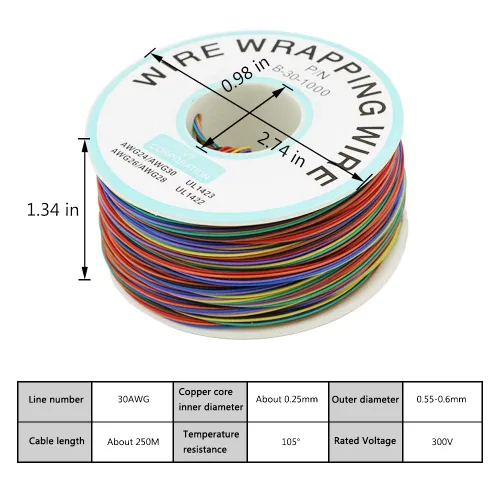 Miniatura 4 de P/N B-30-1000 - Carrete de cable de cobre chapado en estaño 30 AWG, 820.2 ft, soldadura de PCB blanco, recubierto de PVC, alambre de cobre estañado
