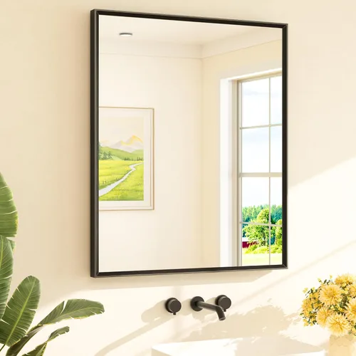 Miniatura 70 de TETOTE Espejo de Baño Dorado de 16" x 20" Latón Dorado Cepillado Rectangular con Marco Biselado Espejo de Tocador de Baño para Sobre el Lavabo