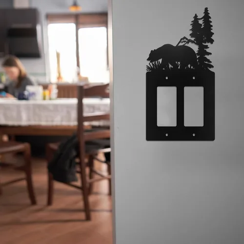 Miniatura 3 de Cubierta de Interruptor de Luz de Oso de Metal Alce Árbol Montaña Alce Placa de Interruptor de Luz Negra Cubierta de Enchufe de Bosque Interruptor
