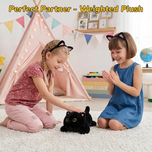 Miniatura 3 de Peluche de gato negro con peso, lindos animales de peluche con peso para niños, realista y suave, abrazable, regalo para niñas y niños