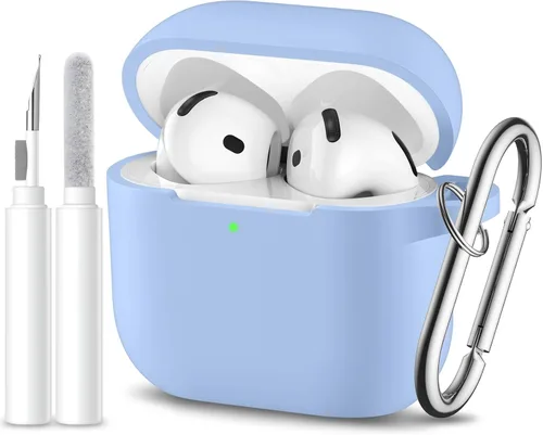 Miniatura 31 de Funda protectora completa de silicona suave para AirPods 4 con llavero y kit de limpieza, compatible con Apple Airpods 4 para mujeres y hombres