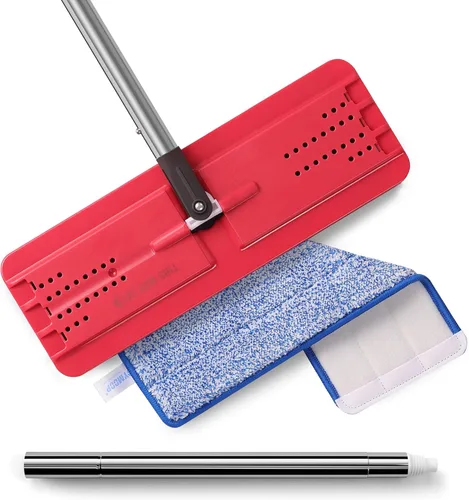 Miniatura 13 de JOYMOOP Trapeador plano, trapeadores de microfibra para limpieza de suelos, mango largo de 60 pulgadas con cabezal plano flexible de 13 pulgadas