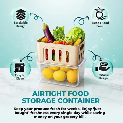 Miniatura 4 de Recipientes de frutas para refrigerador que se mantienen frescos, paquete de 5 recipientes de almacenamiento de productos sin BPA con colador Crema