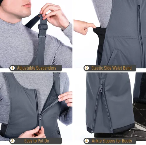 Miniatura 4 de Sportneer Pantalones de nieve para hombre, overoles aislados para la nieve que te mantienen caliente y seco para snowboard y esquí