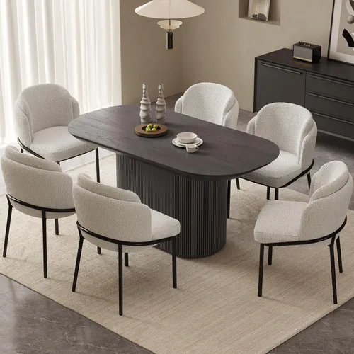 Miniatura 19 de Mesa de comedor ovalada de 63 pulgadas para 2-6 personas, mesa de cocina negra moderna, mesa de comedor rectangular de lujo, mesa de comedor