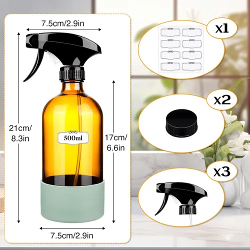 Miniatura 3 de ZENOWICK Paquete de 2/Botellas de Spray de Vidrio de 16 Oz, Recipientes Vacíos Rellenables con Funda de Silicona, Juegos de Botellas de Spray