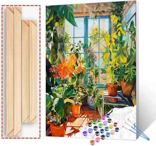Miniatura 62 de Kits de pintura por números para adultos principiantes, pintura al óleo sobre lienzo de 16 x 20 pulgadas, lámpara de flores y óleo, pigmento 4-Art-06