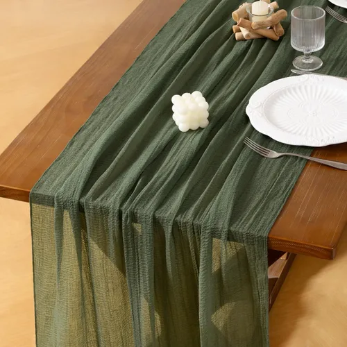 Socomi Camino de mesa de gasa verde oliva de verano de 120 pulgadas, rústico bohemio, camino de tela de queso para bodas, fiestas, baby shower,