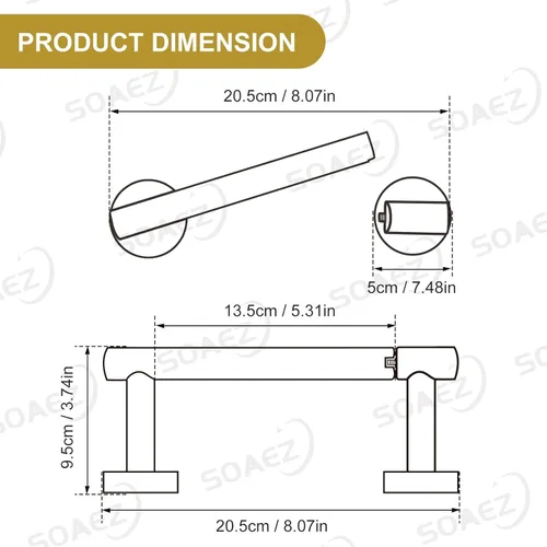 Miniatura 6 de Soporte de papel higiénico dorado cepillado para montaje en pared, soporte de rollo de papel higiénico grande de doble base, accesorios de acero