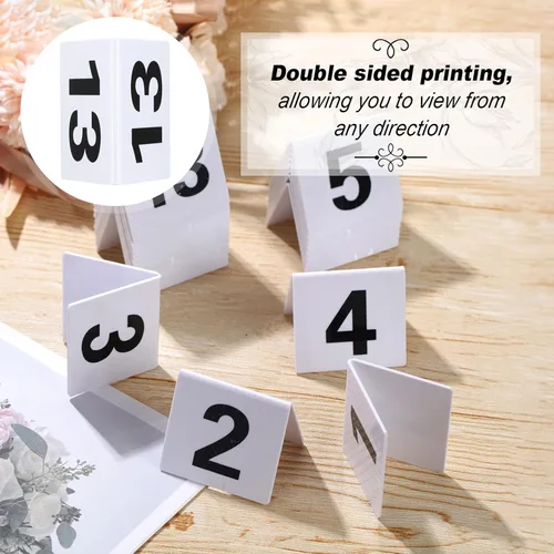 Miniatura 3 de Tuanse Números de mesa del 1 al 25 de acrílico de doble cara numerada, tiendas de campaña de plástico para restaurantes, números de boda, tarjetas