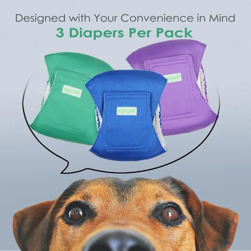 Miniatura 2 de wegreeco - Pañales lavables para perros, bandas envolventes para vientre, paquete de 3 (azul, verde, púrpura), talla S