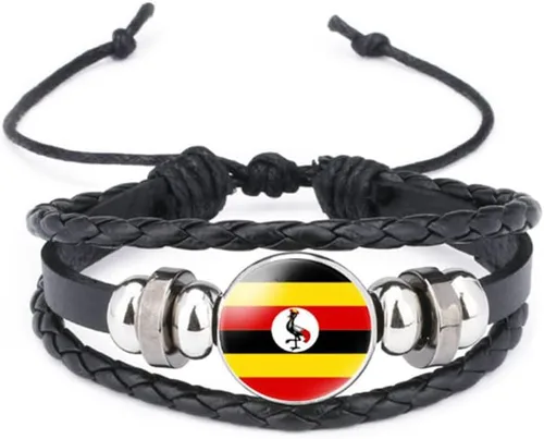 Miniatura 131 de vmcoatdu Mundial Muchas Banderas Nacionales Brazalete Retro de Aleación de Cuero para Pulsera de Cuerda Trenzada de Bandera Nacional