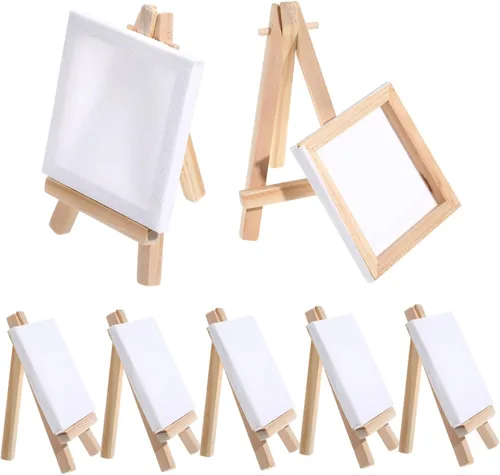 Ipetboom Juego de 12 caballetes de madera con mini lienzo para pintura al óleo para niños y niñas, suministros de arte, soportes de pintura multiusos