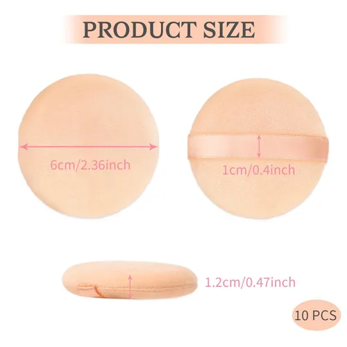 Miniatura 3 de 10 esponjas de base para polvo facial, 2.36 pulgadas para base de terciopelo, aplicador de algodón puro, almohadillas de maquillaje cosmético