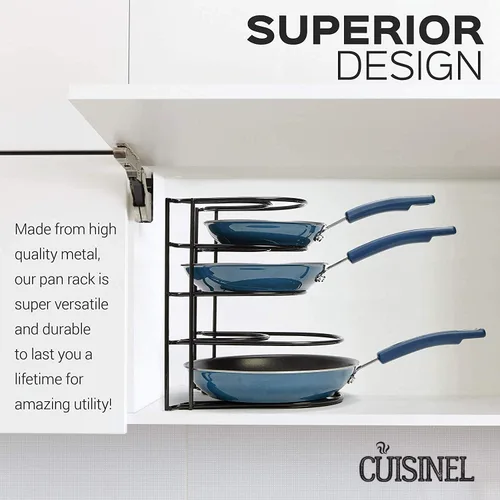 Miniatura 5 de Cuisinel Estante organizador resistente para ollas y sartenes, 12.2 pulgadas de alto, estante de 5 niveles, soporta 50 libras, sartenes de hierro