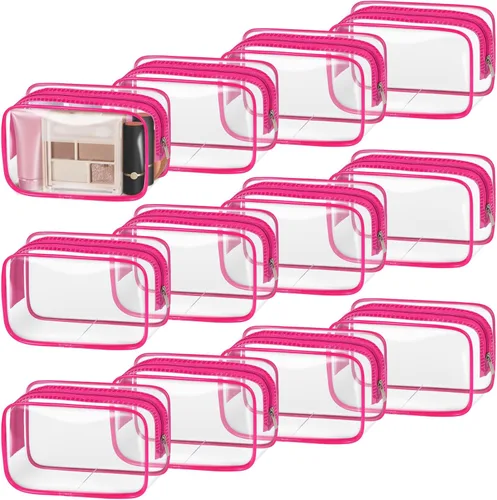 Miniatura 12 de TISRATOK 12 piezas Bolsa de maquillaje transparente para mujeres con cremallera, estuche de aseo aprobado por la TSA, bolsa de cosméticos a granel
