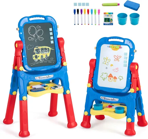 Miniatura 12 de Costzon 4-in-1 Height Adjustable Art Easel for Kids Magnetic Chalkboard & Whiteboard w/ Storage Tray and Detachable Design, No-Tool Assembly, Gift