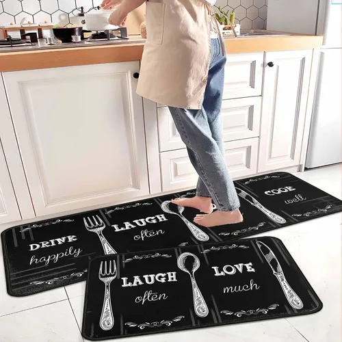 Miniatura 3 de Alfombras y tapetes negros de cocina antideslizantes, lavables, resistentes a las manchas y a la decoloración, adecuados para tapetes de cocina