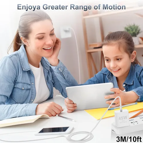 Miniatura 6 de 𝟐Pack 𝟒𝟓W Cargador Rápido para iPhone 17 16 15, Bloque de Carga USB C y Cable de 10 pies Tipo C a C Largo para Apple iPhone 17 Pro Max/17 Air/16