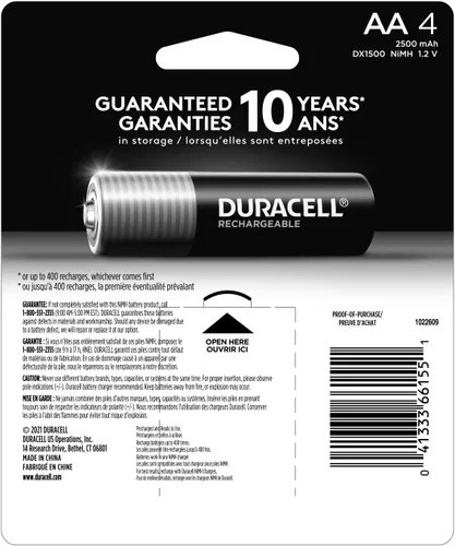 Miniatura 2 de Duracell Baterías AA recargables de 4 unidades, energía de larga duración, batería NiMH doble A precargada multiusos para dispositivos domésticos