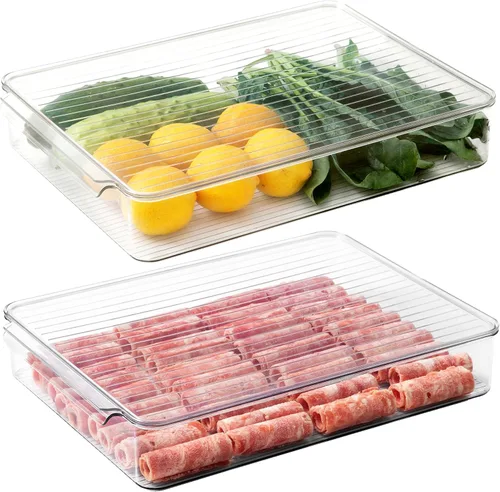 Miniatura 9 de vacane Organizador apilable para congelador, contenedor plano para queso rebanado con tapas, contenedores de almacenamiento para congelador, bandeja