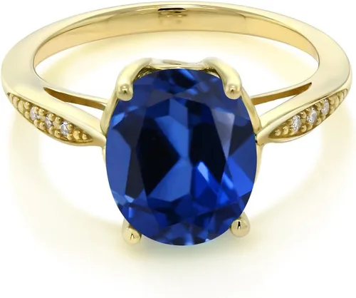 Miniatura 57 de Gem Stone King Anillo de compromiso de oro amarillo de 14 quilates de 2-3 quilates con piedra preciosa ovalada de 0.394 x 0.315 in y diamantes