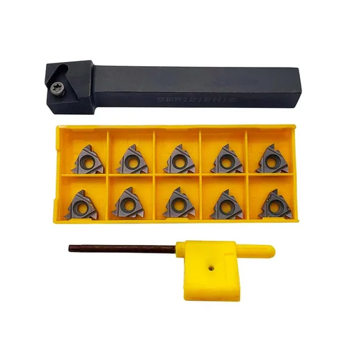 1/2inch Shank SER1212H16 Threading Tool Holder Right Hand External Threading with 10pcs 16ER AG60 Threading Carbide Inserts for Stainless Steel