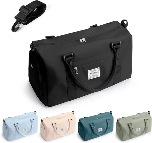 Bolsa de gimnasio para mujeres y hombres, bolsa de viaje deportiva con compartimento para zapatos y bolsillo húmedo, A-Negro