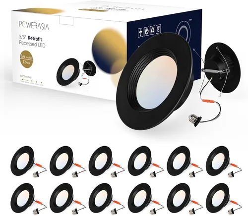 Miniatura 7 de Paquete de 12 luces LED de 4 pulgadas para lata, iluminación empotrada 5CCT de 4 pulgadas, a seleccionar, 2700K-6000K regulable, 9W 630LM luces