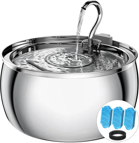 Fuente de agua para gatos de acero inoxidable de 4.0L/1.1 galones para beber, fuente de agua para mascotas para gatos en interiores, bomba ultra