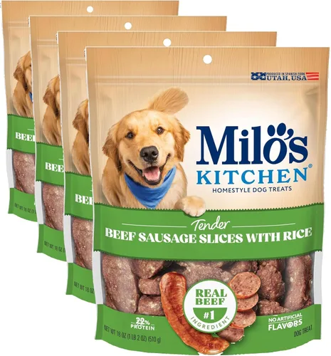 Miniatura 13 de Milo's Kitchen Homestyle - Golosinas para perros, rebanadas de salchicha de pollo y manzana, 18 onzas, altas en proteínas, sin sabores artificiales