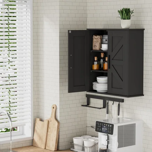 Miniatura 7 de Homleke Armario de pared para baño, armario de almacenamiento sobre inodoro con puertas de granero y estantes ajustables, botiquín de 3 niveles