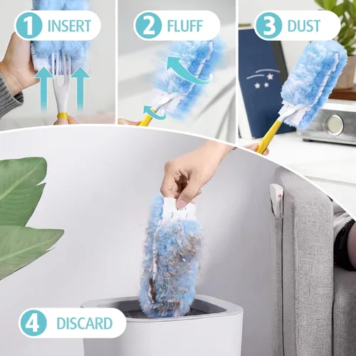 Miniatura 6 de Recambio de plumero para plumero Swiffer, 100 repuestos de plumero resistentes de 2 lados de 360°, 6 microfibras, plumeros desechables