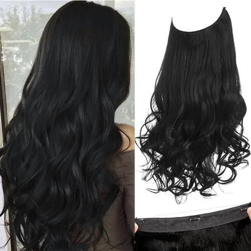 Miniatura 17 de SARLA Extensiones de cabello con alambre invisible con 3 clips, postizo sintético corto, ondulado, rizado, diadema ajustable transparente