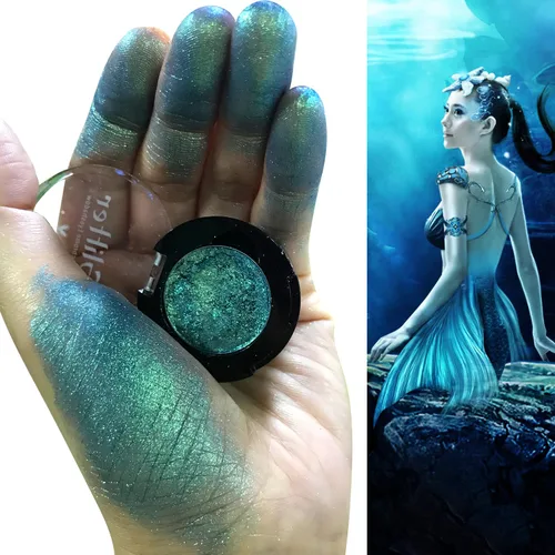 Miniatura 3 de Sombra de ojos verde azulado, paleta de sombras de ojos con purpurina multicromada altamente pigmentada con cambio de verde azulado a azul dorado