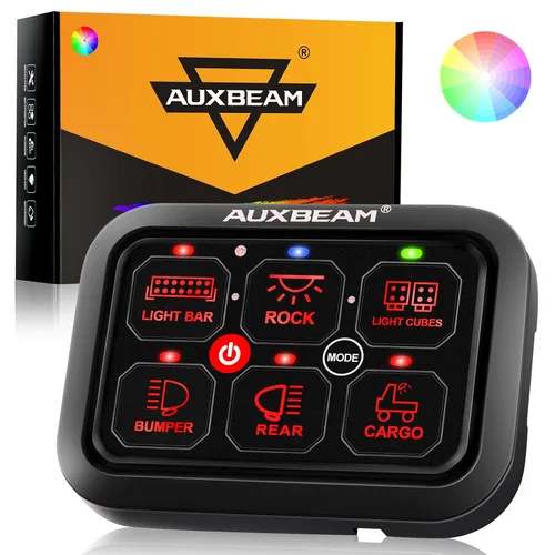Miniatura 13 de Auxbeam Panel de interruptor de 6 bandas BC60 Sistema de relé de control de circuito universal, interruptor LED regulable automático, panel