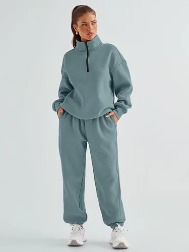 Miniatura 5 de AUTOMET Womens 2 Piece Outfits Long Sleeve Sweatsuits Sets Half Zip Sweatshirts with Joggers Sweatpants