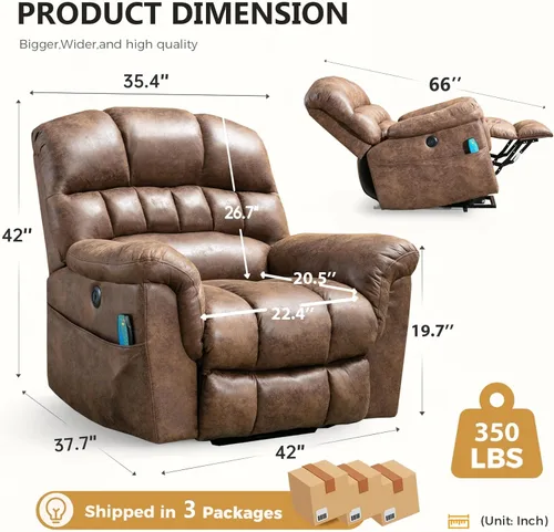 Miniatura 2 de HAOMARKETS Sillón reclinable de elevación eléctrica de gran tamaño con masaje y calor para personas mayores, silla reclinable de elevación eléctrica