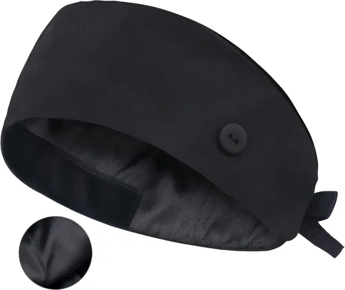 Miniatura 17 de QBA Gorra de trabajo ajustable con botón, gorro de trabajo de algodón, banda elástica para atar en la espalda, para mujeres y hombres, talla única