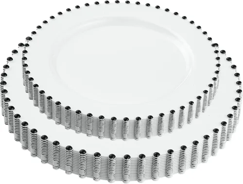 Miniatura 8 de Plasticpro - Juego de platos combinados de 32 piezas de plástico para cena, platos desechables de plástico elegantes y resistentes para fiestas de 7