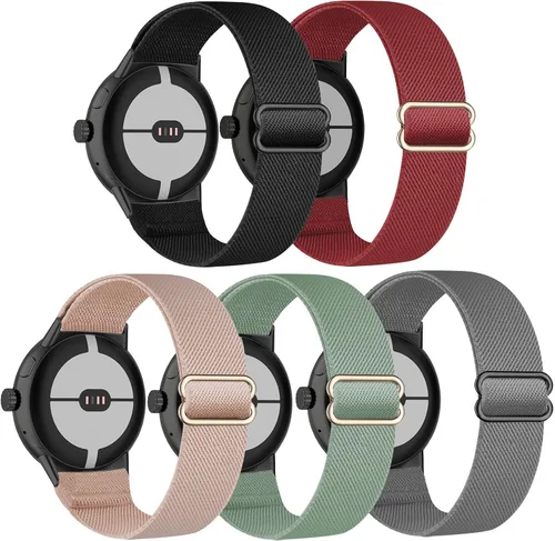 Paquete de 5 correas elásticas de nailon compatibles con Google Pixel Watch 4, 3, 1.614 in, Google Pixel 2, Google Pixel 2, correas elásticas