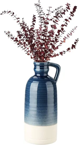 Jarrón de cerámica azul de 12.5 pulgadas para decoración del hogar, florero decorativo grande, florero bohemio de cerámica para flores, florero