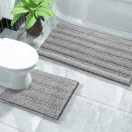 Miniatura 29 de Yimobra Juego de 2 alfombras de baño de felpilla suave y absorbente y alfombra para inodoro en forma de U, antideslizante, lavable a máquina